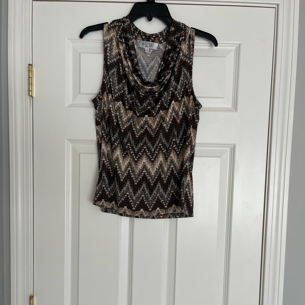 Kasper Sleeveless Black/Tan Blouse